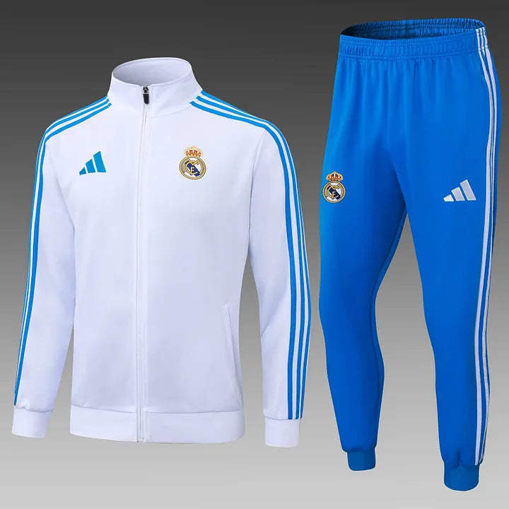 2025/2026 Real Madrid Long Zipped Jacket White Blue Pants Football Shirt 1:1 Thai Quality Set
