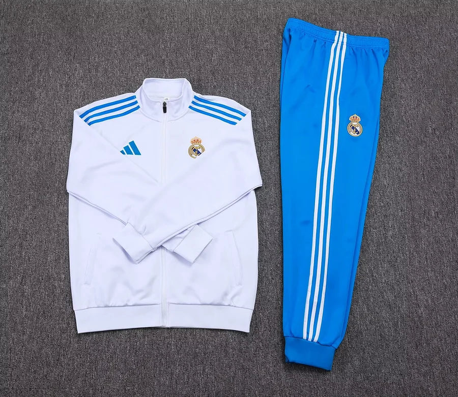 2025/2026 Real Madrid Long Zipped Jacket White Blue Pants Football Shirt 1:1 Thai Quality Set