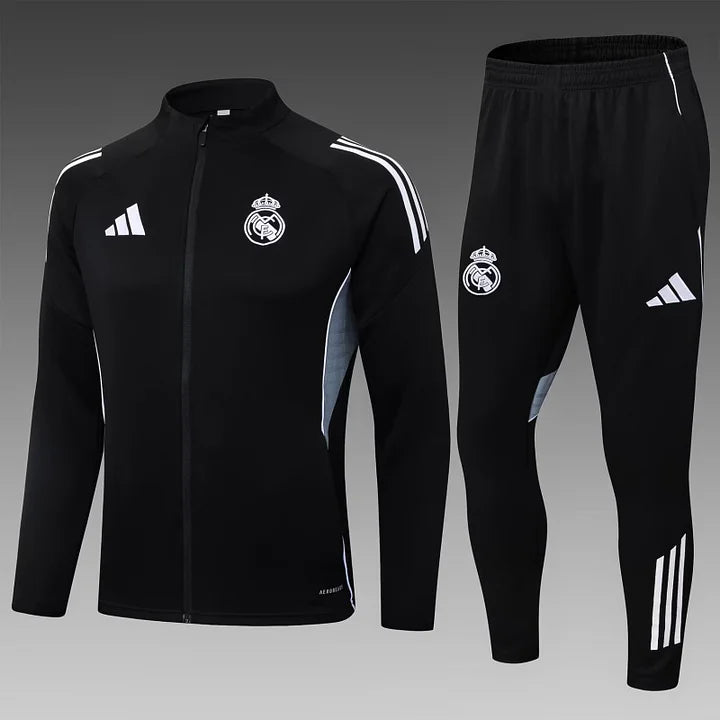 2025/2026 Real Madrid Long Zipped Jacket Black Football Shirt Set