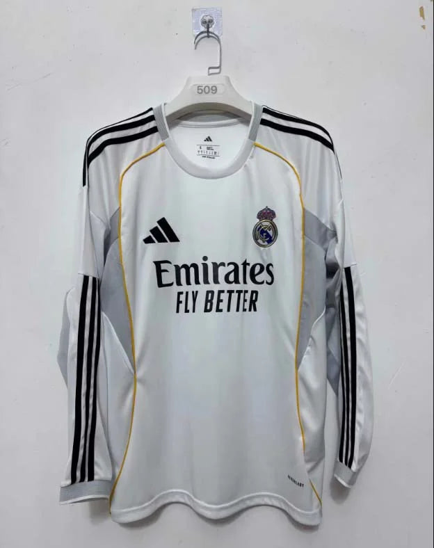 2025/2026 Long Sleeve Real Madrid Home Football Shirt1:1 Thai Quality